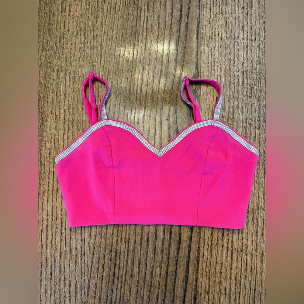 Pink Sports Bra with Rhinestone Trim